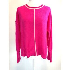 Alashan 100% Cashmere Sweater Pink Crew Neck Contrast Trim Long Sleeve M
